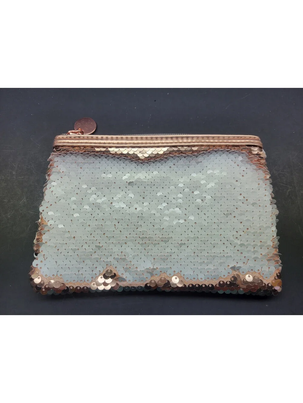 6 x  Reversible Sequin Makeup Cosmetic Pouch Travel Bag Rose Gold / White